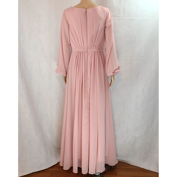 New Mother of the Bride (8) Dusty Rose Chiffon Long Long Sleeve Maxi Dress - Picture 5 of 9